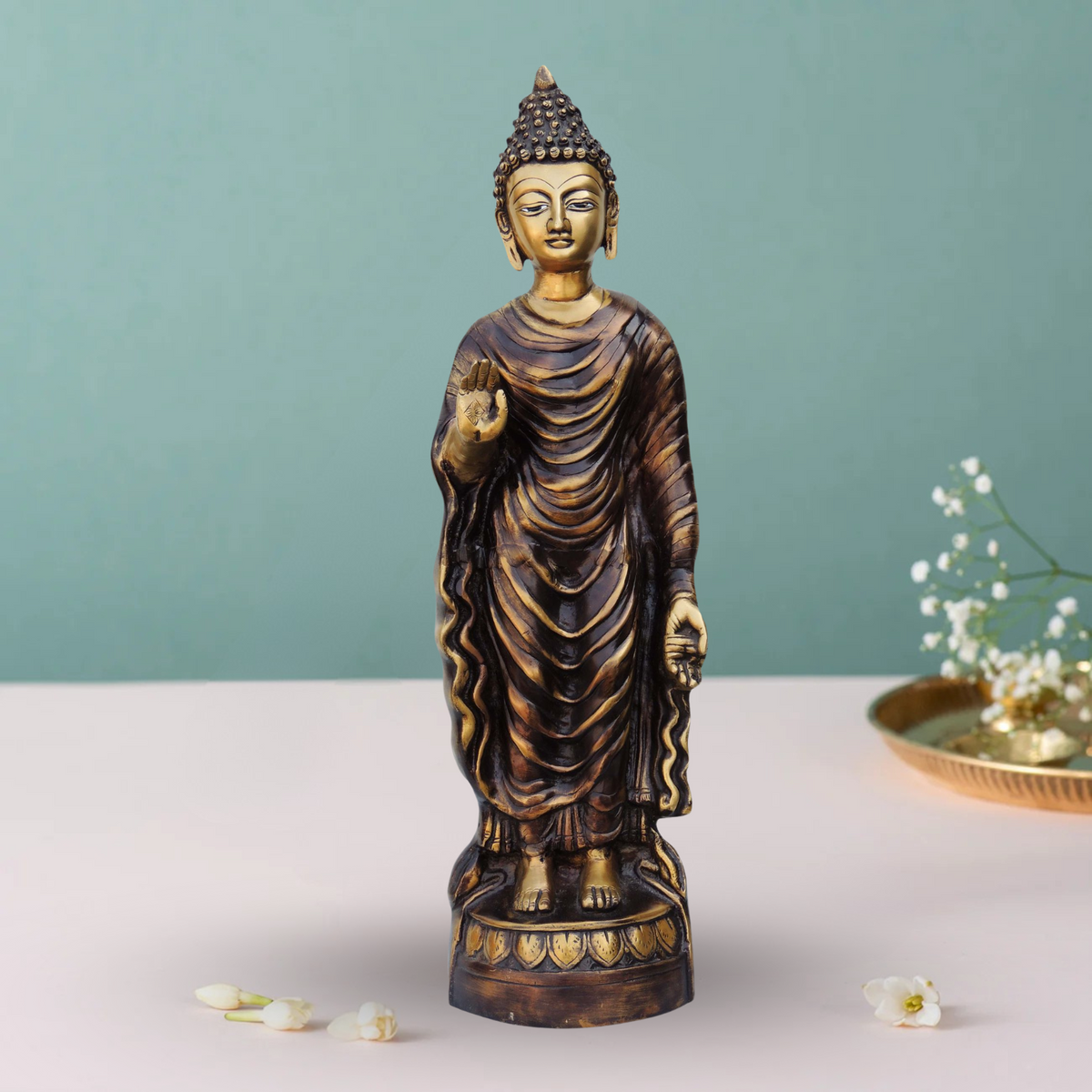 Brass Standing Budha Statue 10.38Kg - PUSHMYCART