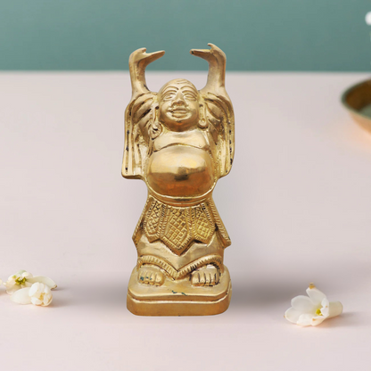 Brass Laughing Buddha Plain Statue 1.44Kg - PUSHMYCART