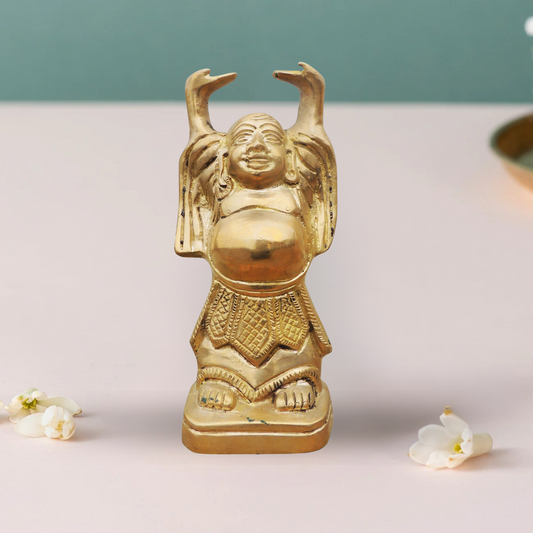 Brass Laughing Buddha Plain Statue 1.44Kg - PUSHMYCART