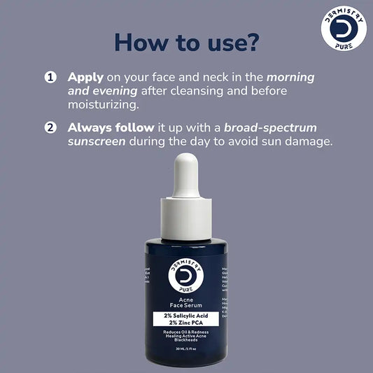 Dermistry Pure Acne Face Serum 2 Percent Salicylic Acid 2 Percent Zinc PCA 30 ml