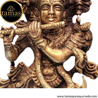 Tamas Brass Handcrafted Lord Krishna Murti Playing Flute Statue / Idol with Antique Finish (Pack of 1) Free Premium Gift Box - PUSHMYCART