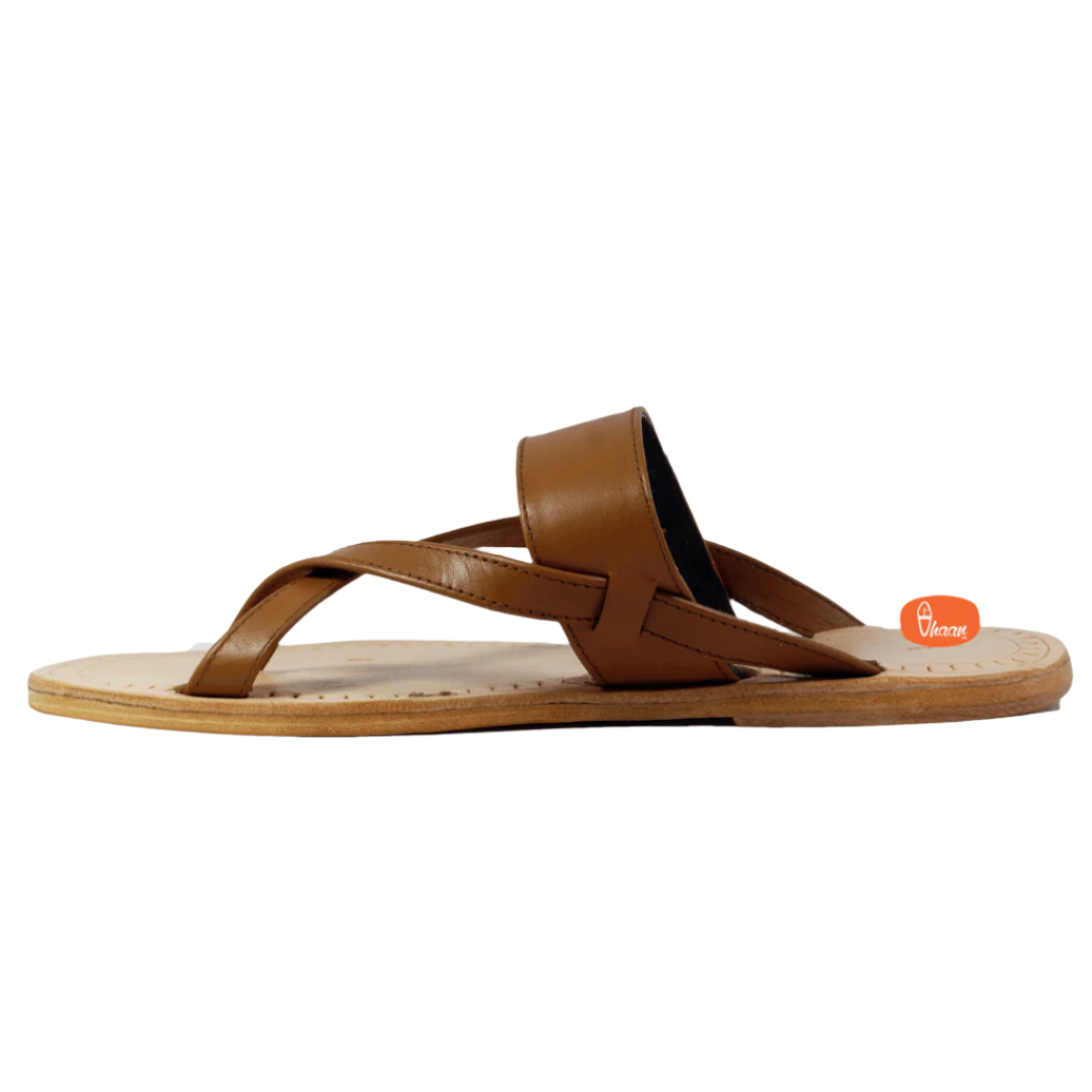 Vhaanfootwear Double Wadi Gandhi Design Kolhapuri Chappal worn by a man in a casual setting