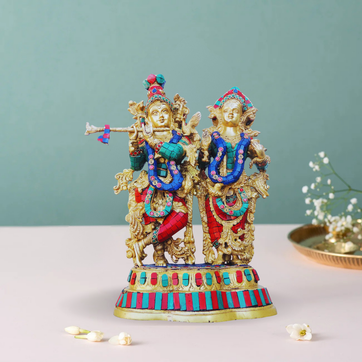 Brass Radha Krishna With Base God Statue 10.83Kg - PUSHMYCART