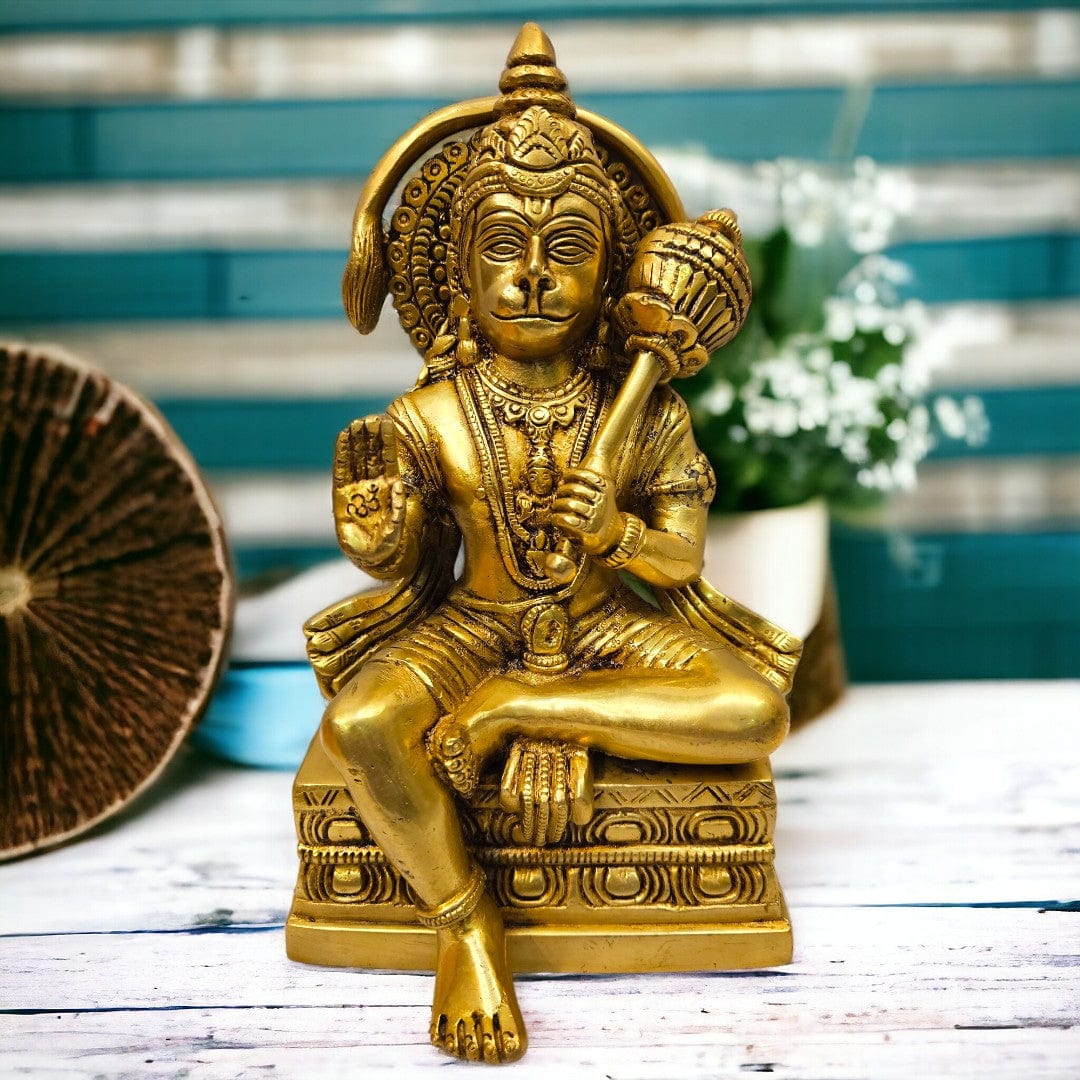 Tamas Brass Hanuman Sitting and Decorative Statue/Idol - PUSHMYCART