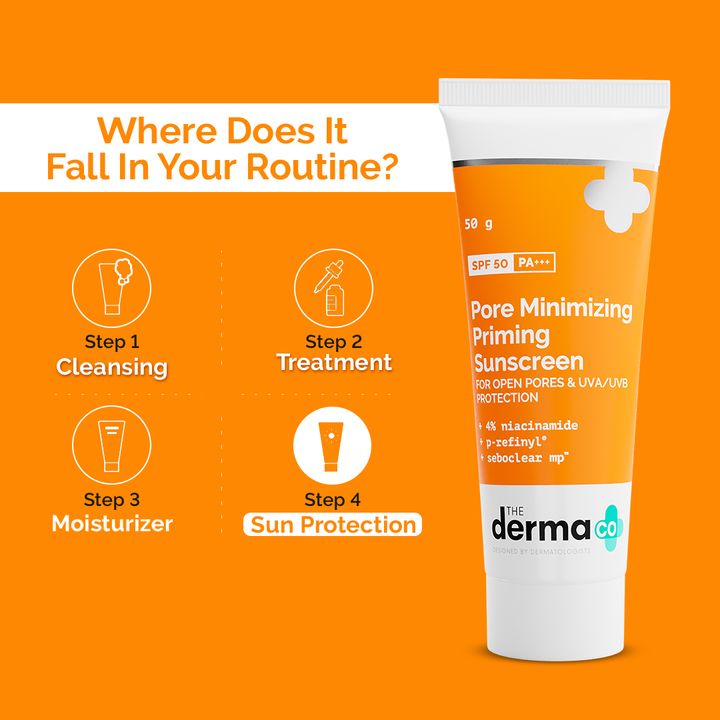 The Derma co Pore Minimizing Priming Sunscreen with SPF 50 & PA+++ For Open Pores & UVA/UVB Protection - PUSHMYCART