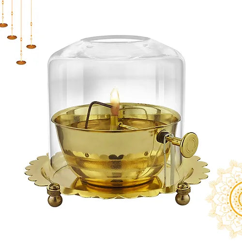 Tamas Akhand Jyot Diya With Wick Lifting Screw Lever - PUSHMYCART