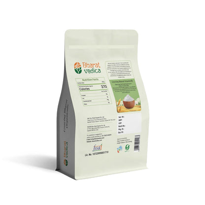 Bharat Vedica Organic Rice Flour in a premium package, showing fine white powder texture, with rice grains. - Image 2