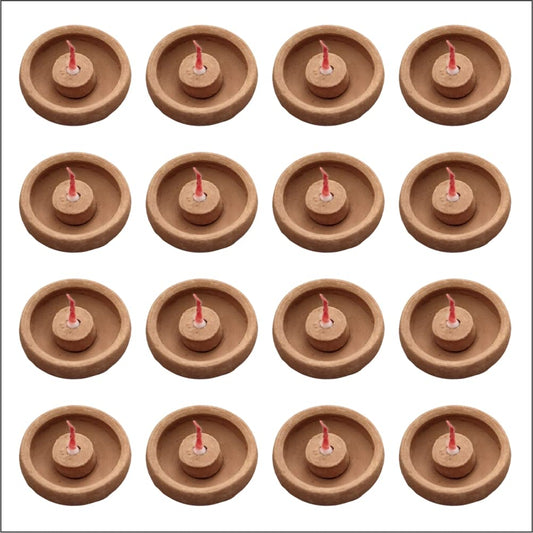 MustHaves Earthen Clay Diya with Wick Holders and Cotton Batti