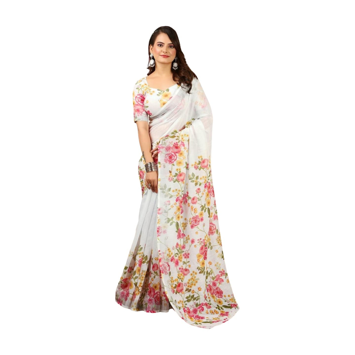 Vasthrlay White Ethnic Traditional Saree for festive ethnic occasions