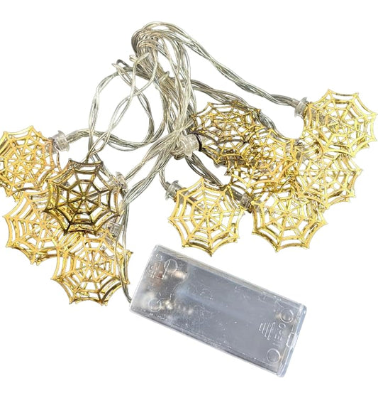 RSAAUD Metal Spider Web String Lights 10 LED Battery Operated with Timer Warm White