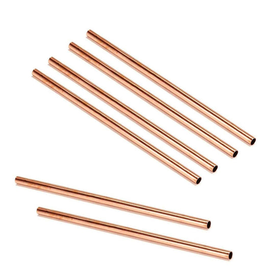 Taluka Pure Copper Plain Solid Straight Drinking Straws 8 Inch Set of 6
