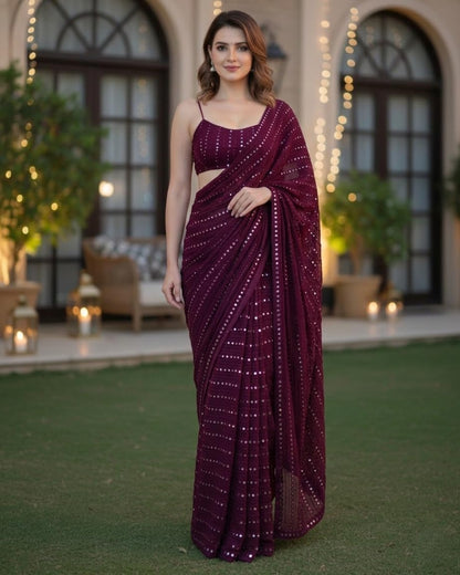 Vasthrlay Traditional Saree in Yellow with refined georgette ethnic appeal