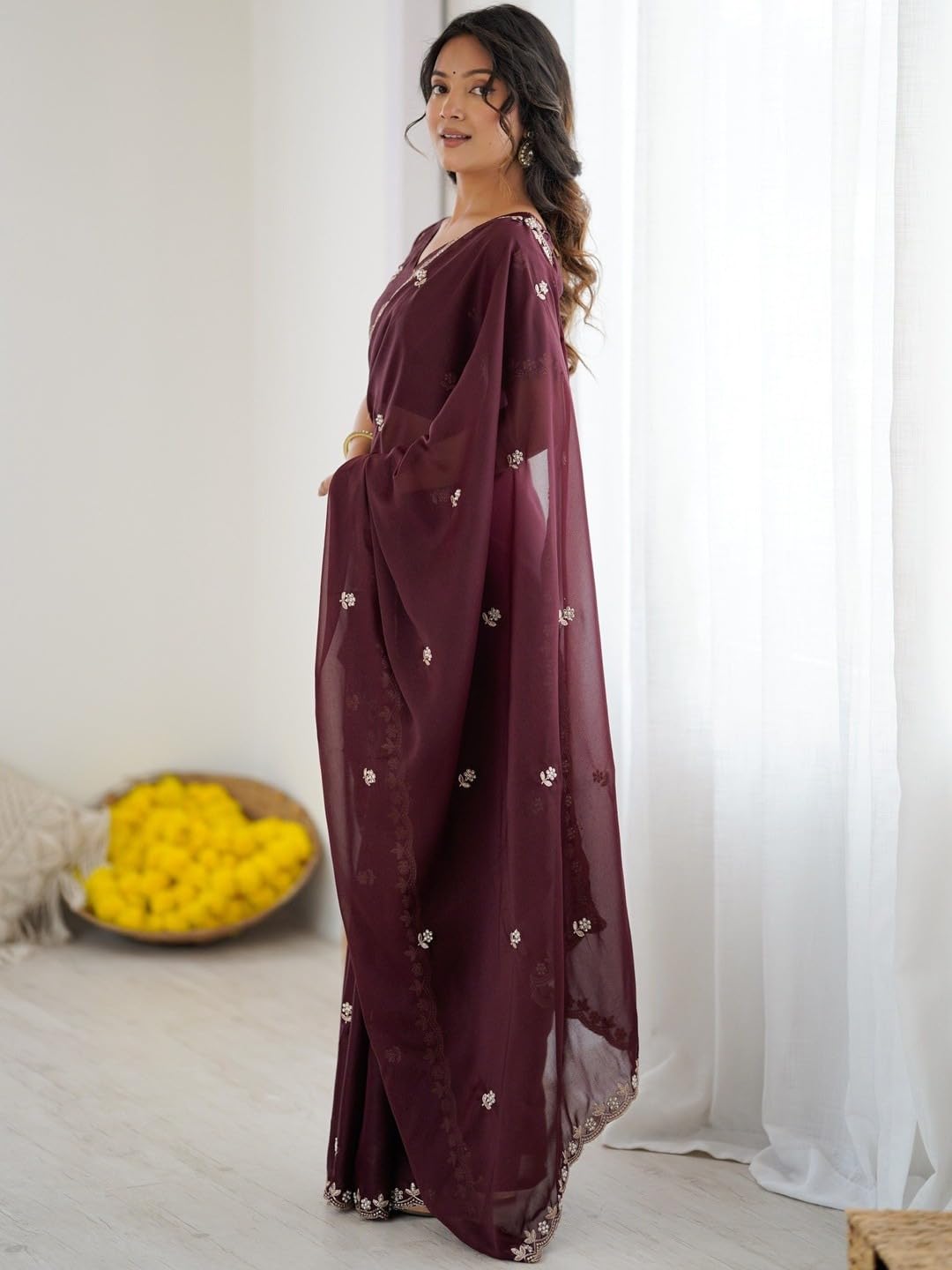 Vasthrlay Wine Traditional Saree for wedding and party wear styling