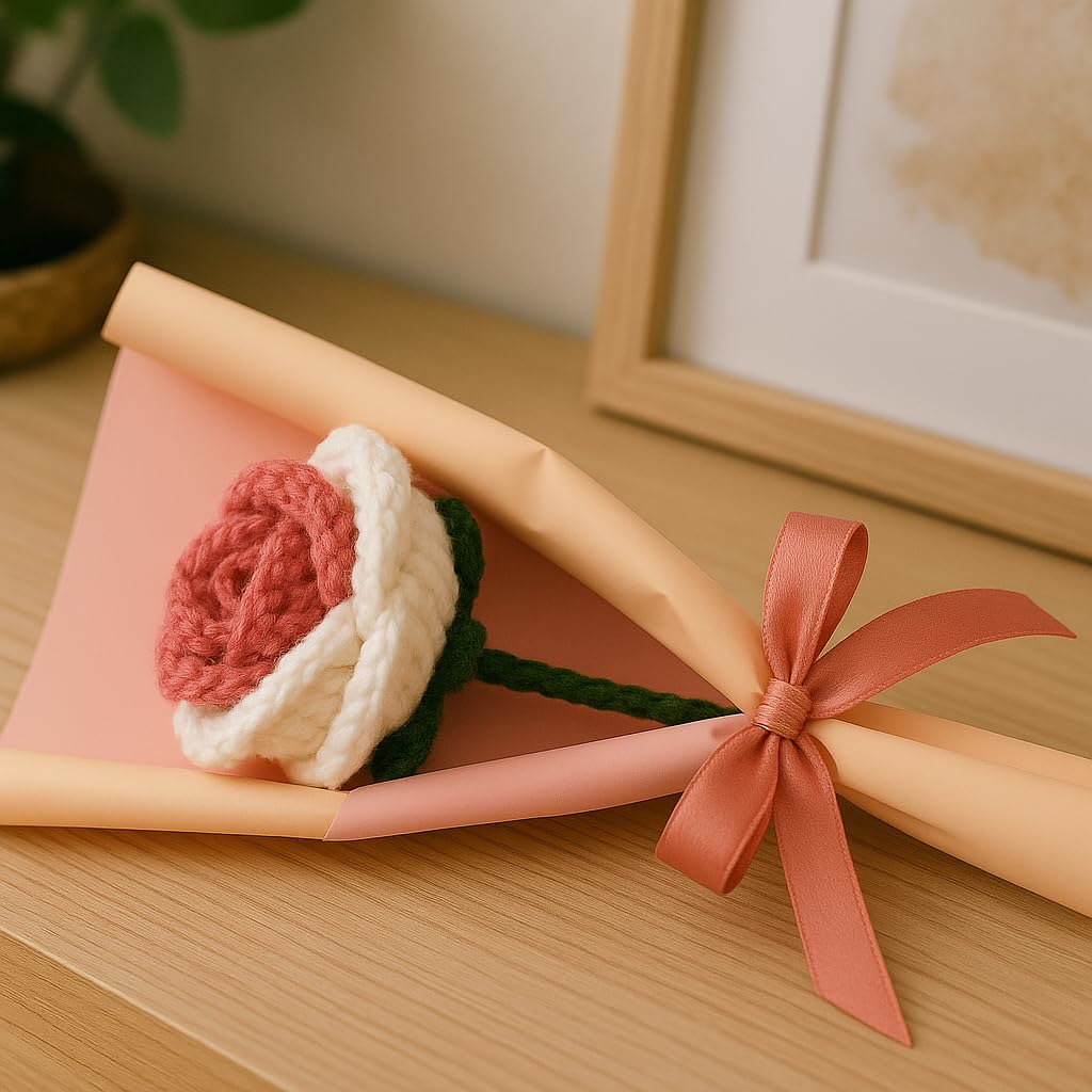 Clapjoy Handmade Crochet Rose Flower – Wool Artificial Flower Gift