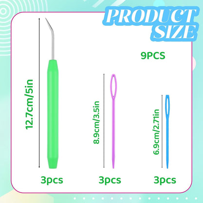 3 Pack Knitting Loom Hooks Pick Tool & Crochet Needle Hook with 2-Size's Large Eye - image 2