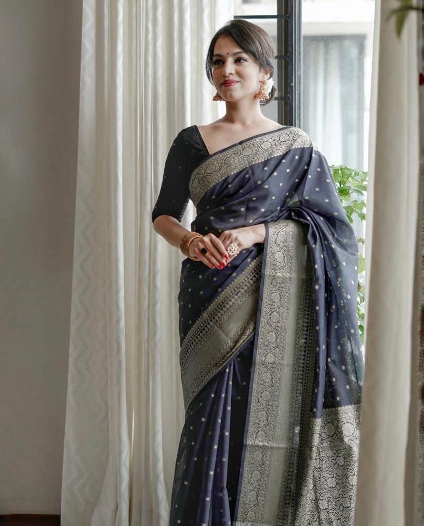 Vasthrlay Black Traditional Saree with elegant banarasi styling