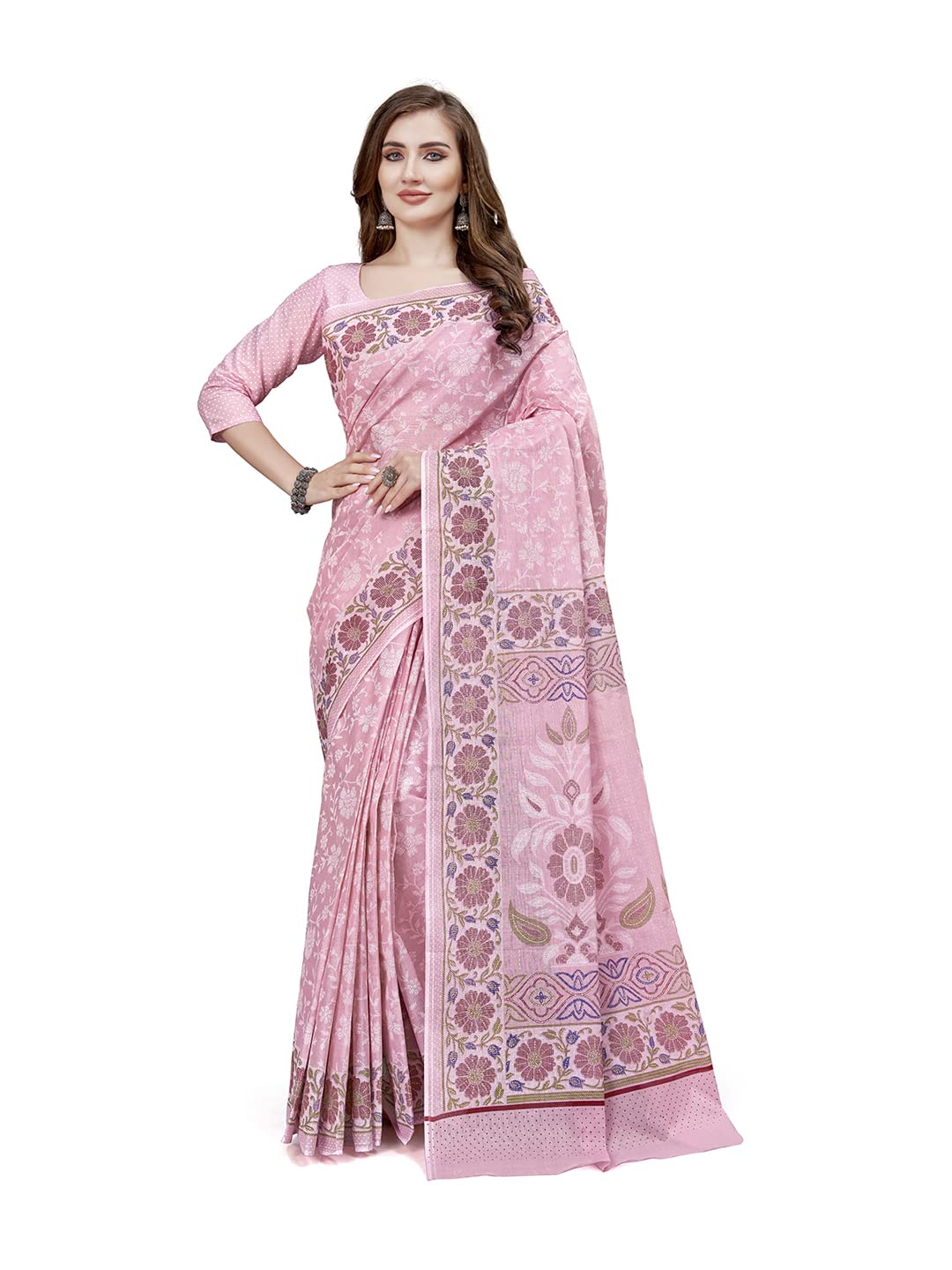 Vasthrlay Blue Cotton Printed Saree for festive ethnic occasions