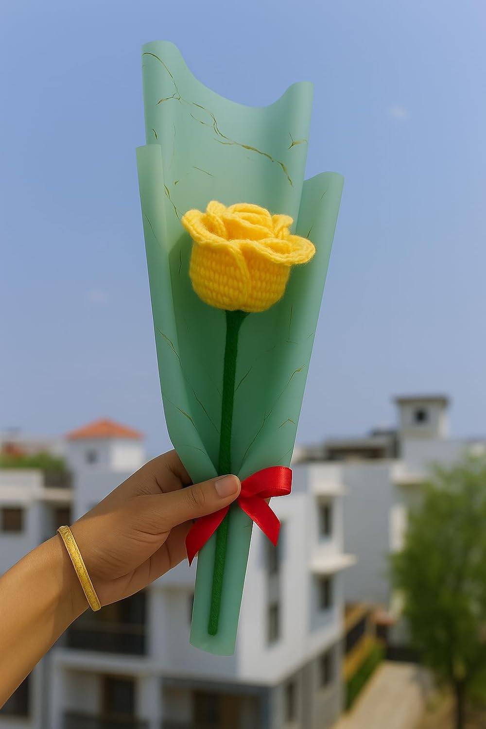 Clapjoy Handmade Crochet Rose Flower – Wool Artificial Flower Gift