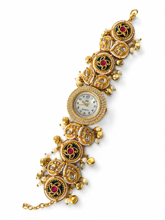 Heritage Bracelet Watch for Women, Traditional Kashmiri Kundan Watch