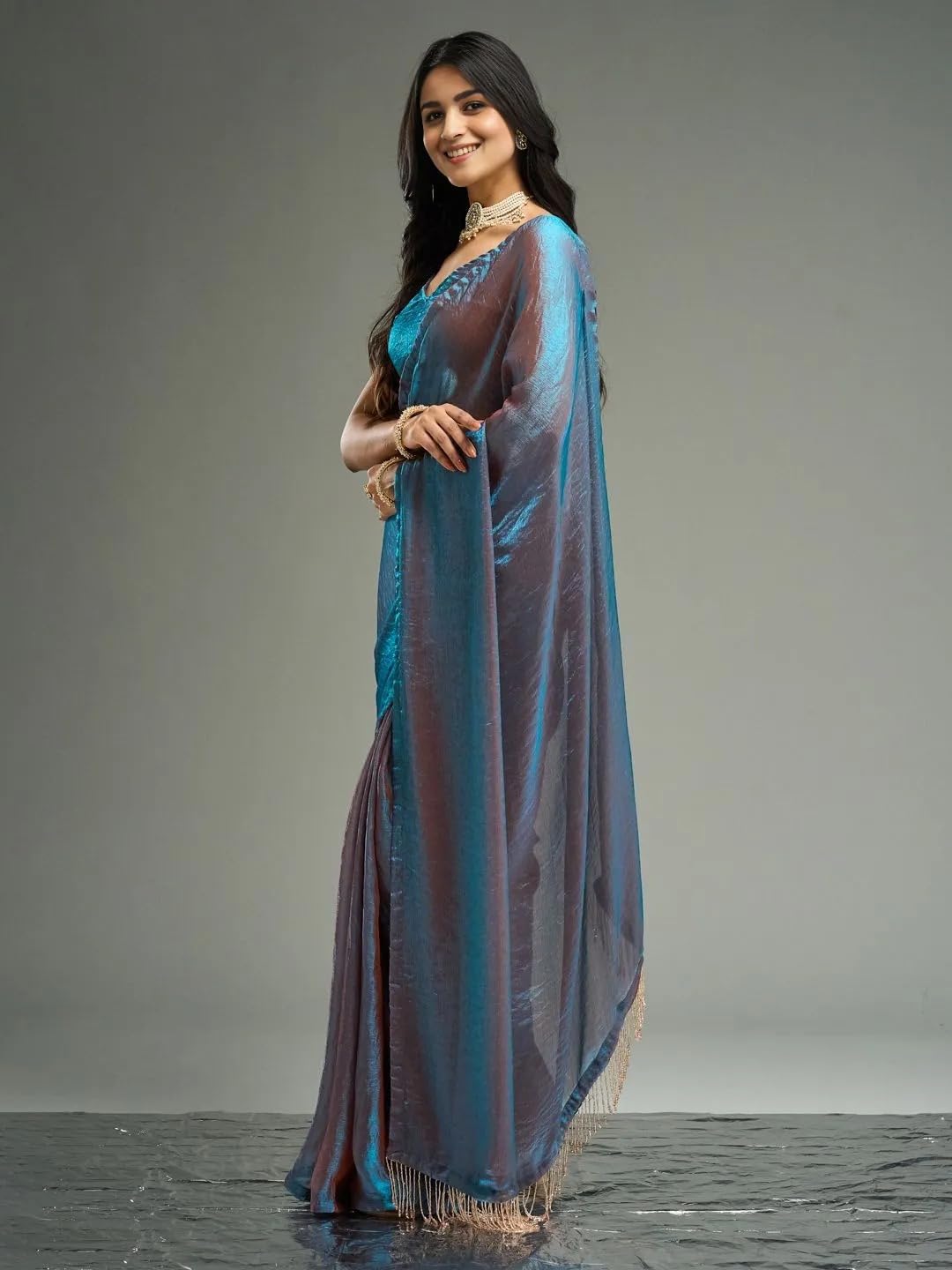 Vasthrlay Ethnic Sky Blue Saree with decorative traditional design