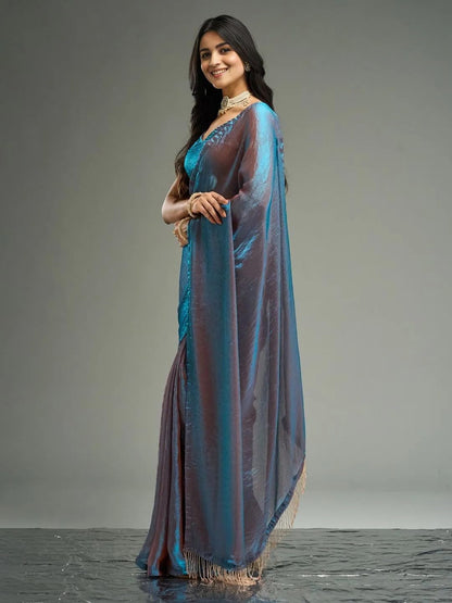 Vasthrlay Ethnic Sky Blue Saree with decorative traditional design