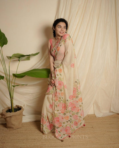 Vasthrlay Cotton Classic Saree with decorative Floral design
