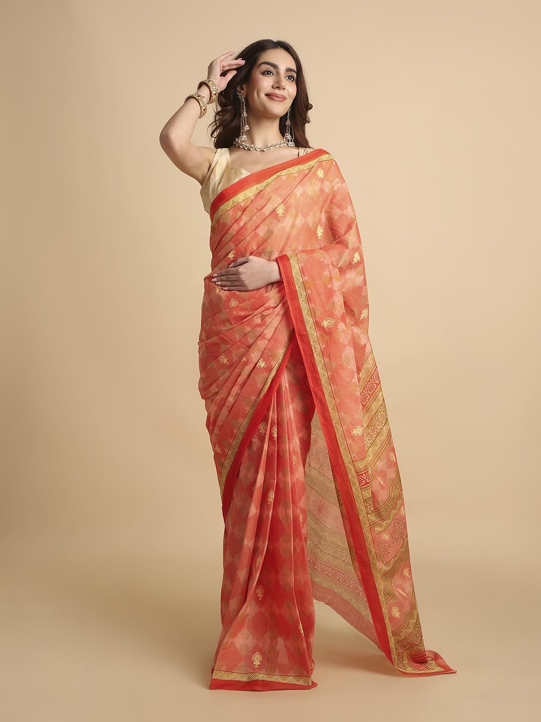 Vasthrlay Printed Saree in Blue with refined cotton ethnic appeal