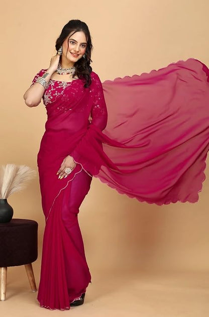 Designer Georgette Saree with Embroidered Blouse Piece