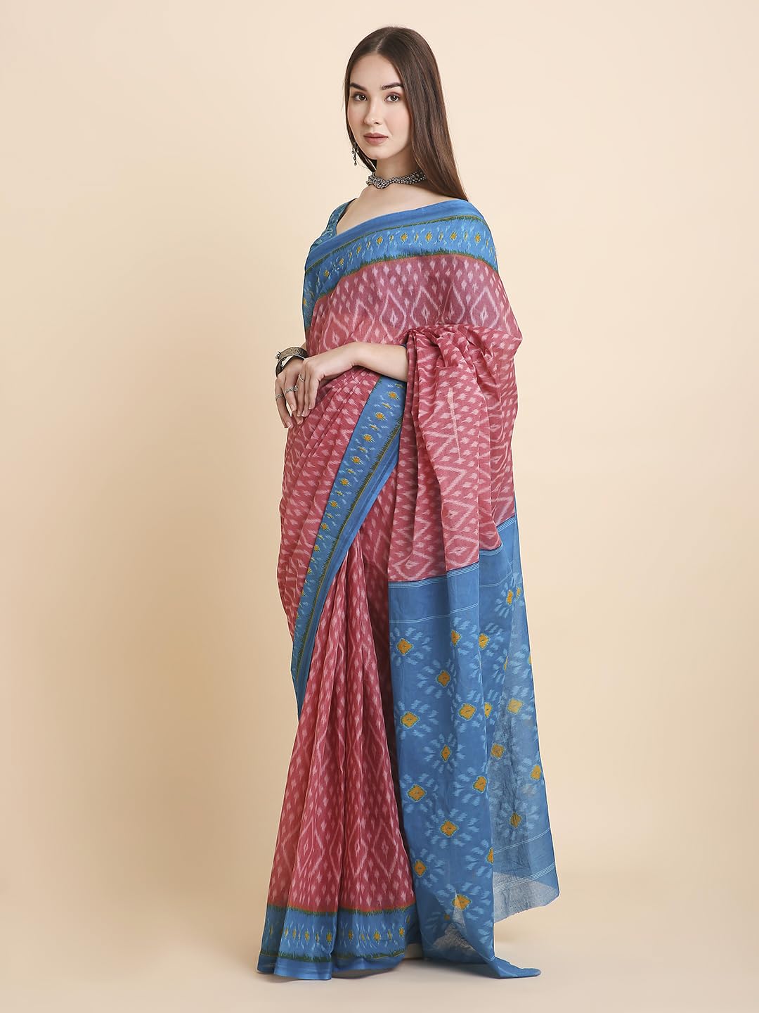 Vasthrlay Printed Saree in Blue with refined cotton ethnic appeal