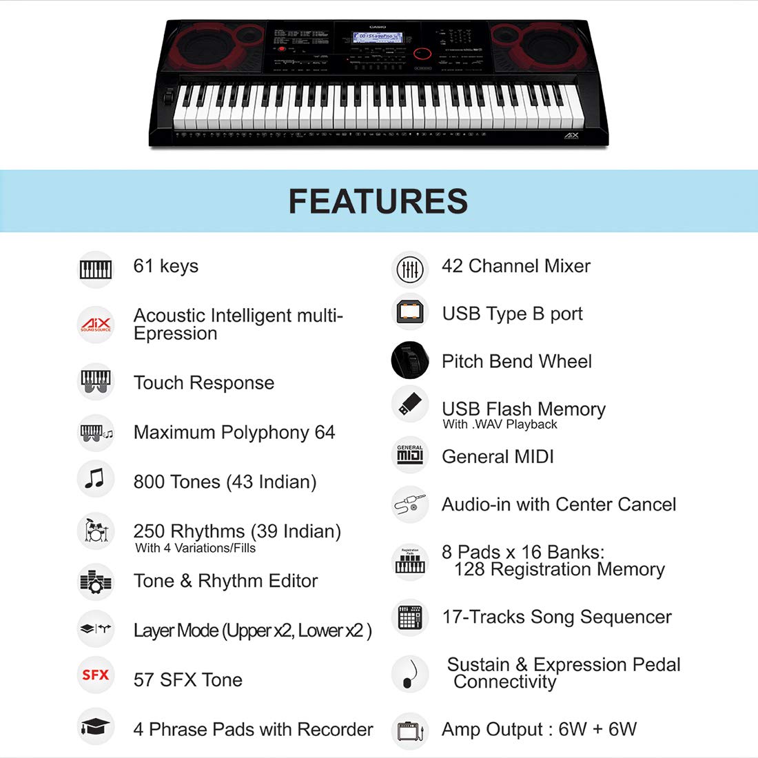 Casio CT-X8000IN 61 Key Portable Keyboard Black