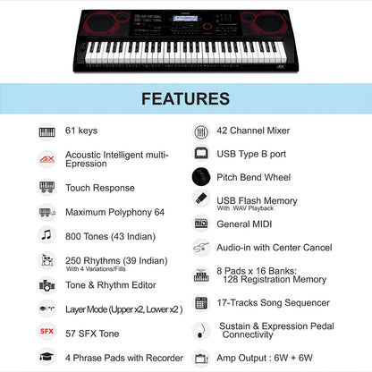 Casio CT-X8000IN 61 Key Portable Keyboard Black