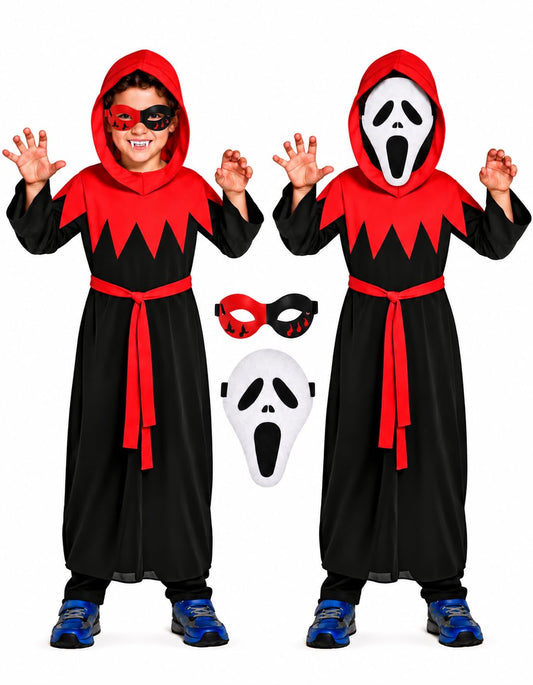 Rudra Fancy Dress Kids Red Vampire Hooded Robe Costume with 2 Masks