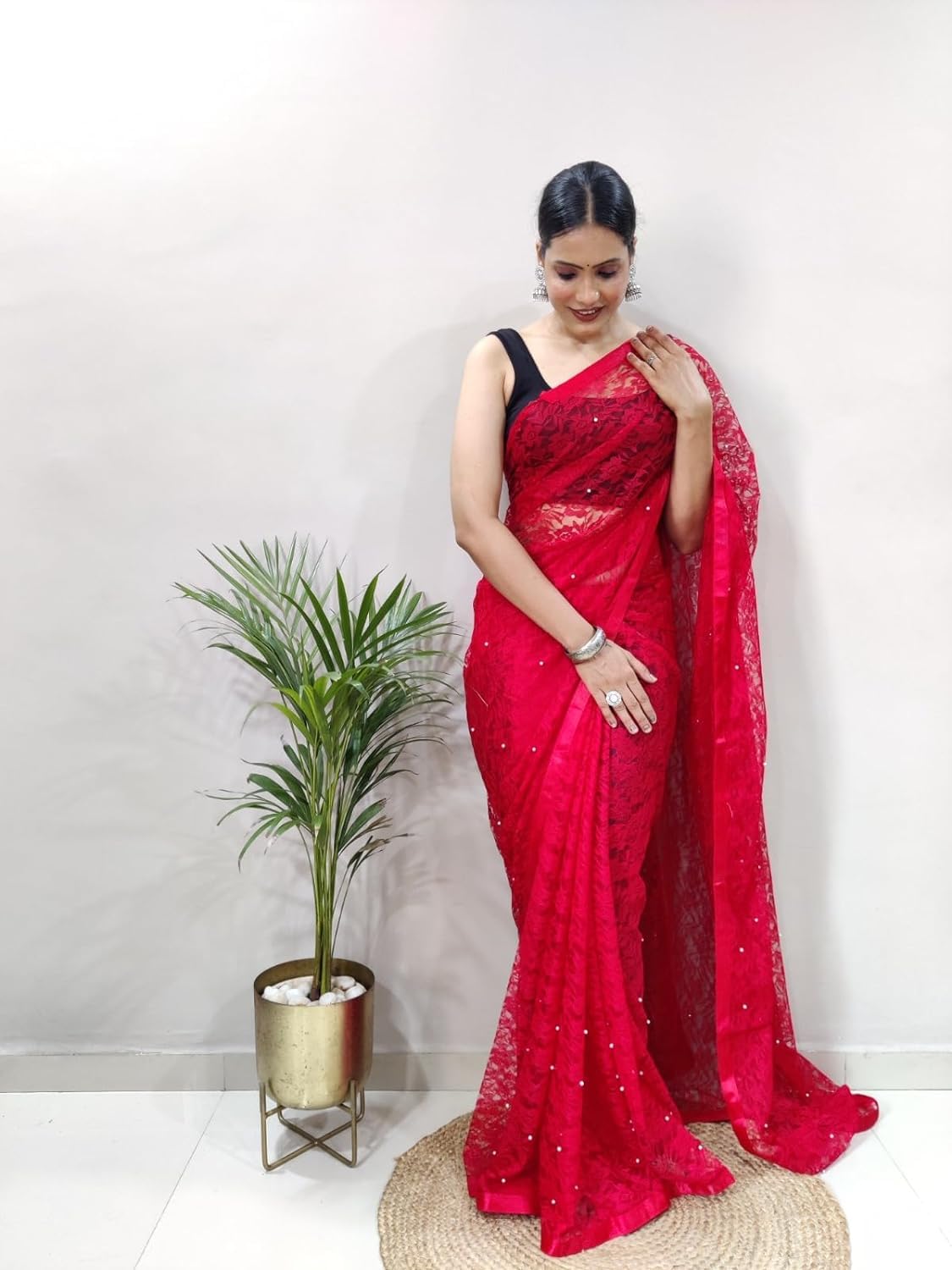 Vasthrlay Ethnic Red Saree with decorative traditional design