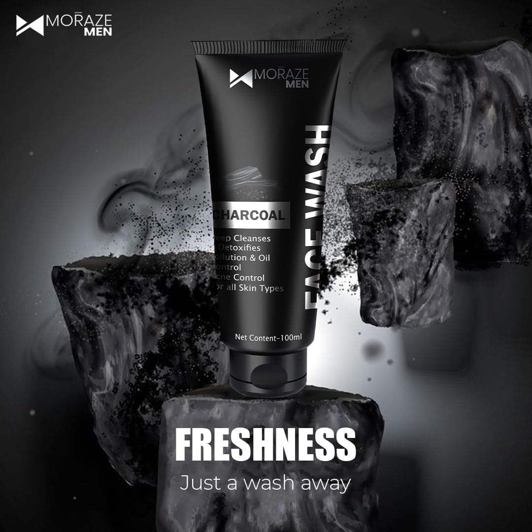 Moraze Cosmetics Men Activated Charcoal Face Wash for deep cleansing and a fresh glow. - Image 2