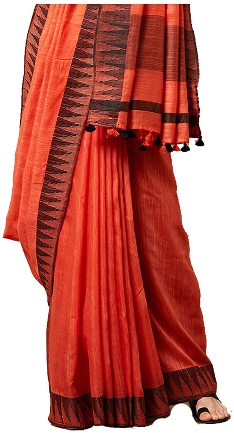 Vasthrlay Ethnic Orange Saree with decorative Traditional design
