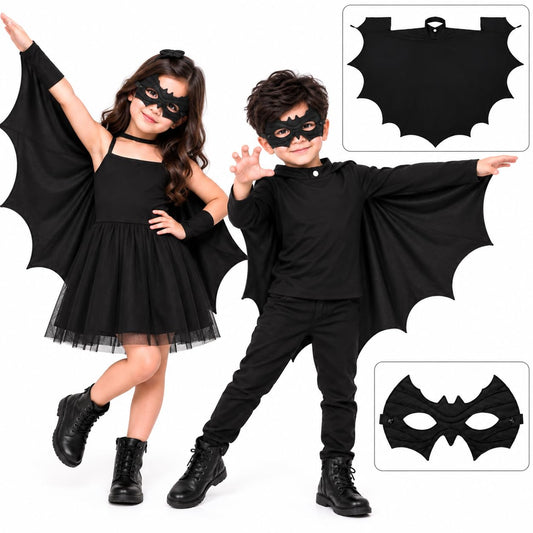 Fancy Flight Kids Black Bat Costume Wing Cape with Bat Eye Mask 2 Piece Set