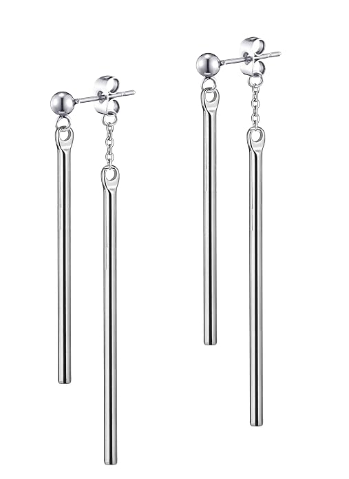 Via Mazzini No-Tarnish No-Rusting Bar Front Back Chain Earrings