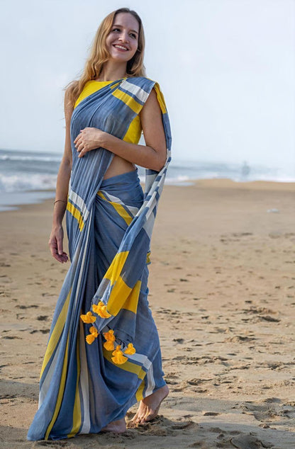 Vasthrlay Linen Blend Classic Saree with decorative Traditional design