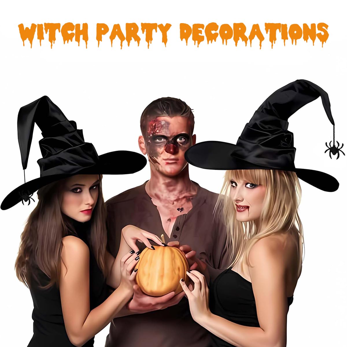PATPAT Witch Hat with Spider Charm Choker Set Halloween Accessories