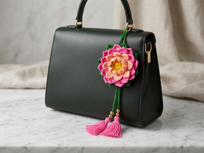 Handmade Crochet Lotus Bag Charm - image 2