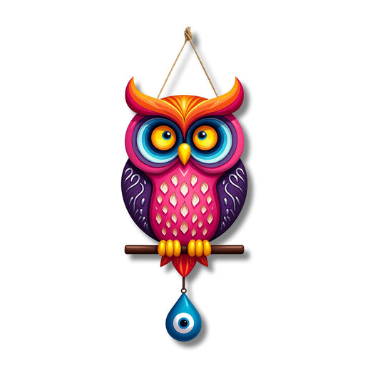 GiftOday Owl Shape Wooden Wall Hanging For Kitchen Decor | Evil Eye Decoration Livingroom