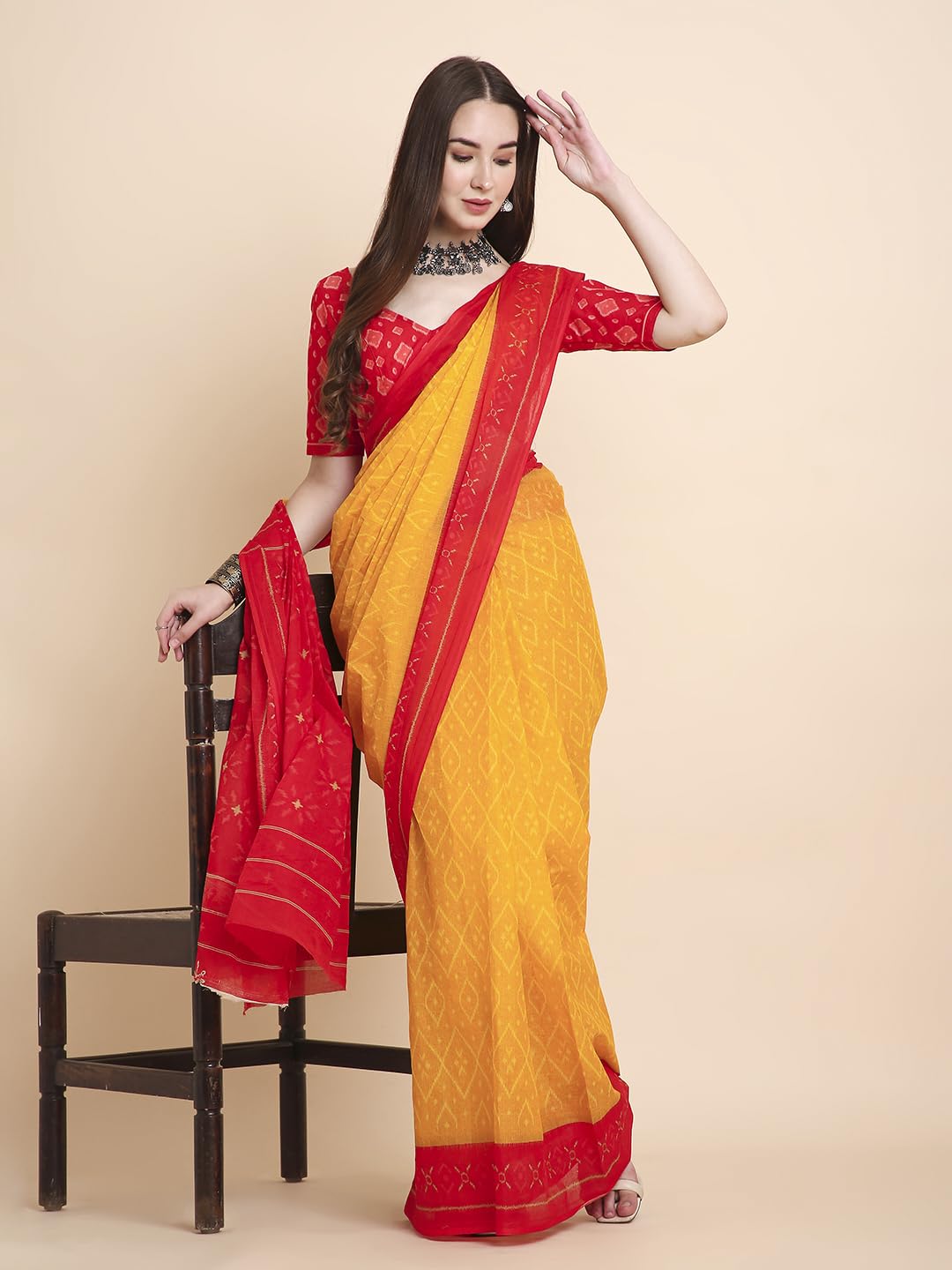 Vasthrlay Cotton Blue Saree with decorative printed design