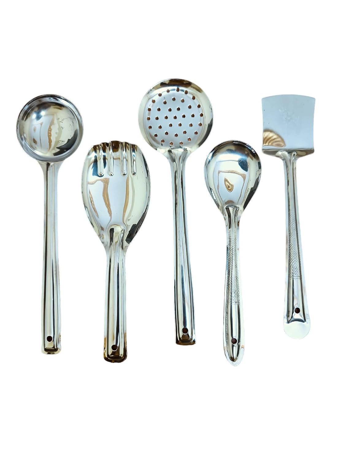 5 Pcs Stainless Steel Kitchen Utensil Set - Cooking Spoon, Spatula, Server Tools