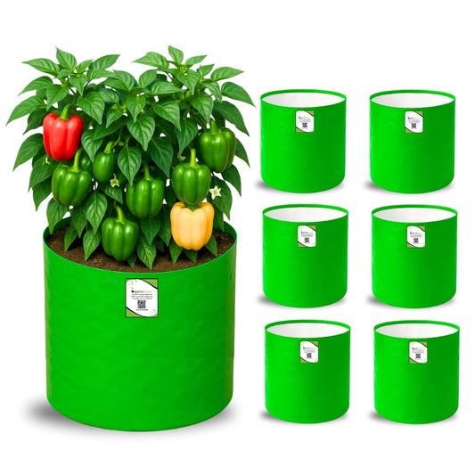 ORGANIC BAZAR HDPE 260 GSM Round Grow Bag 15 x 15 inch Green Pack of 7