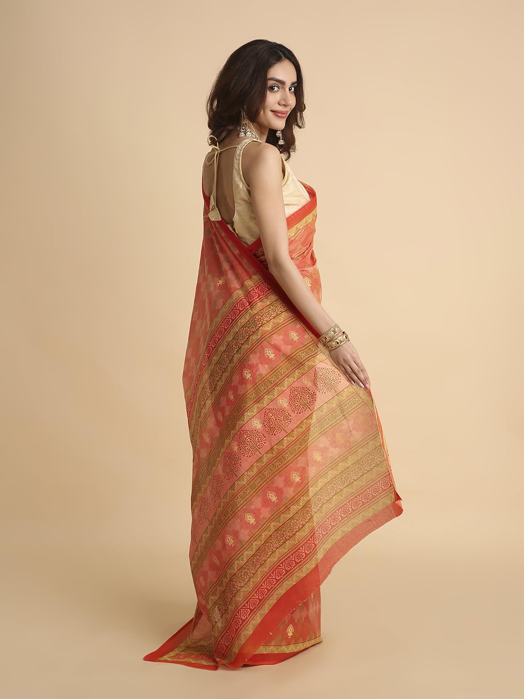Vasthrlay Cotton Blue Saree with decorative printed design