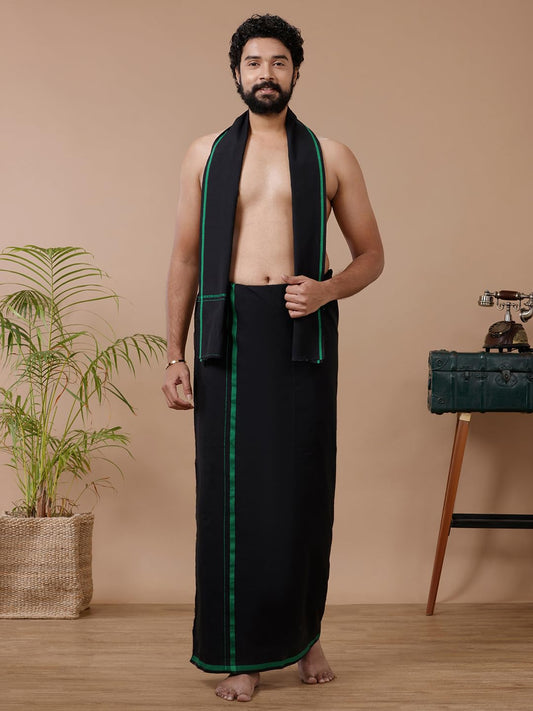 Ramraj Cotton Black Dhoti and Angavastra Towel Ayyappa Vratham Collection