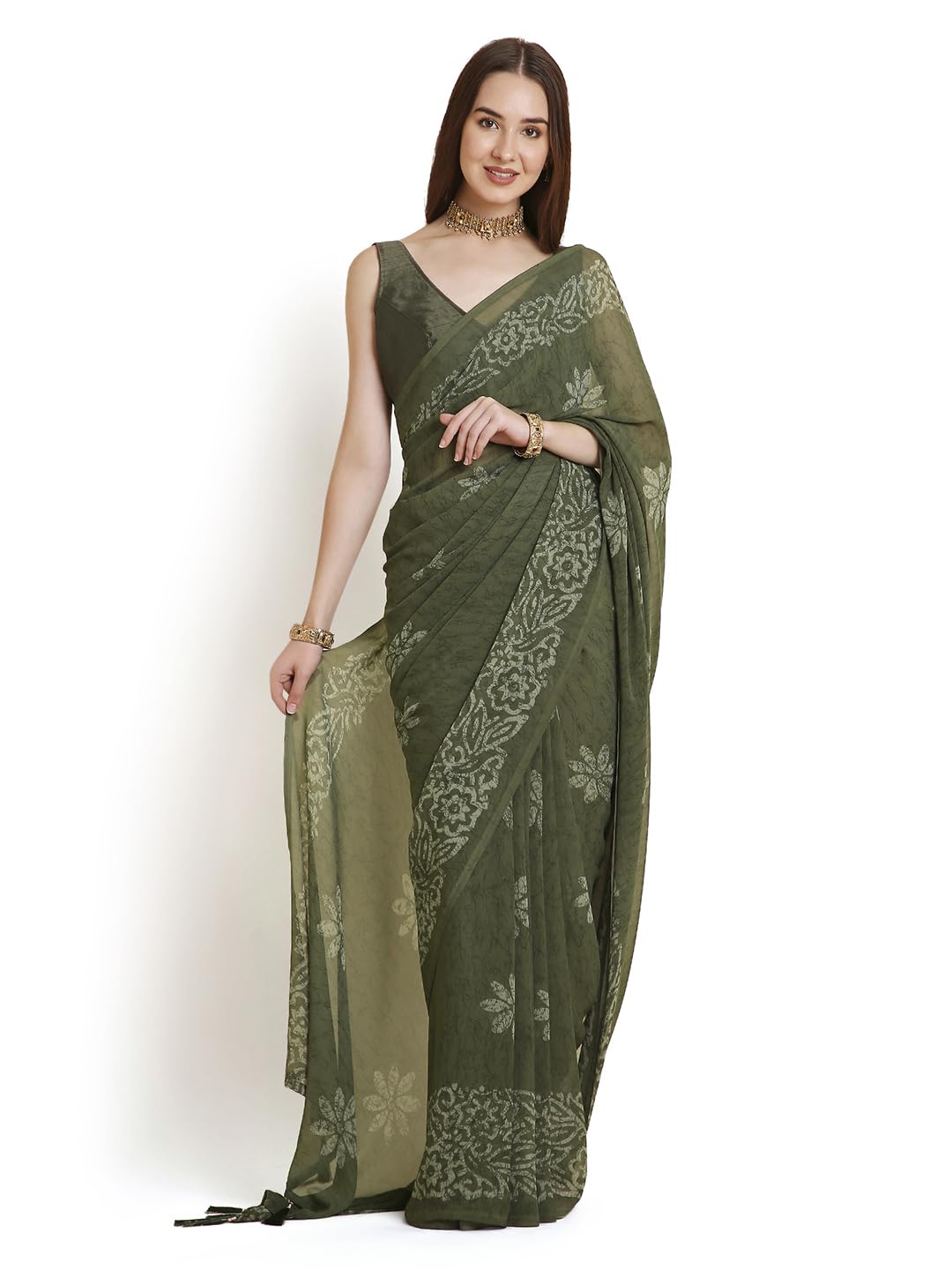 Vasthrlay Turquoise Georgette Printed Saree for festive ethnic occasions