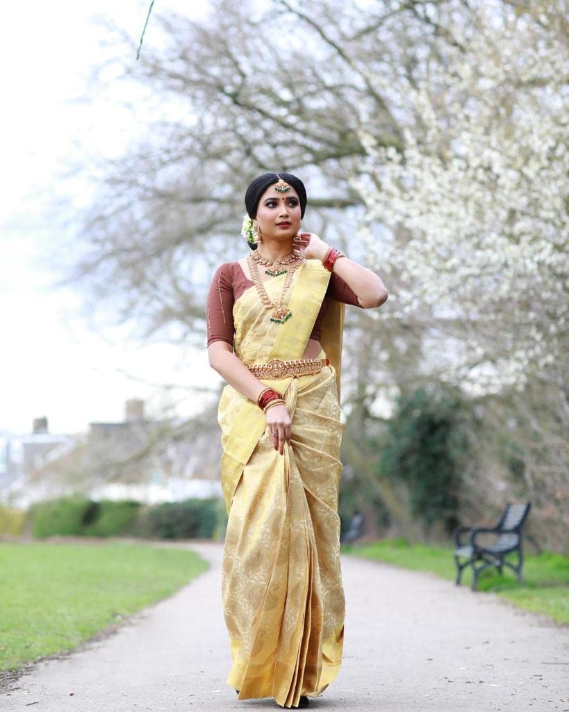 Vasthrlay Traditional Saree in Yellow with refined banarasi ethnic appeal