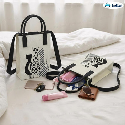 FunBlast Crossbody Mobile Sling Bag Black Cat and Net Print