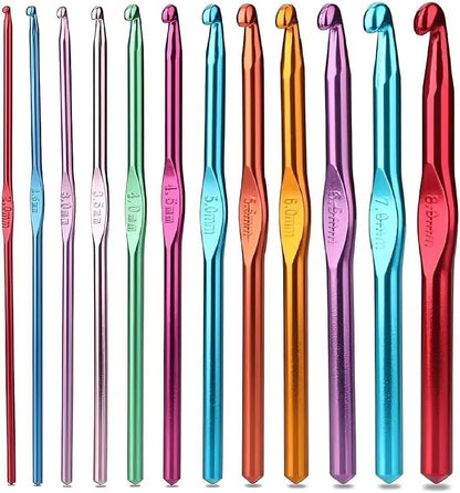 12 Pcs Aluminium Crochet Hooks Set Multicolor Knitting Needles Kit 2mm - image 1